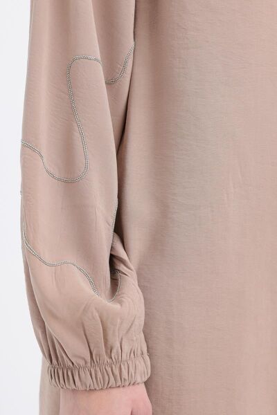 Allday S51321A0 Vizon Kadın Zincir Nakışlı Kolu Lastikli Modal Gömlek Tunik