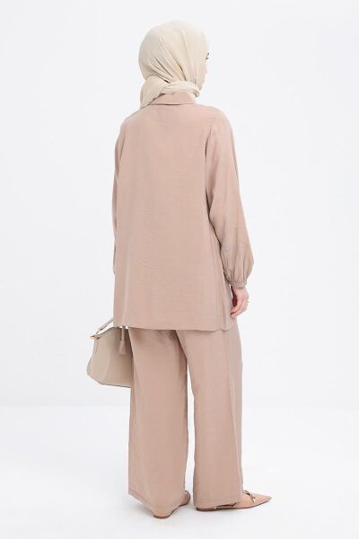 Allday S51321A0 Vizon Kadın Zincir Nakışlı Kolu Lastikli Modal Gömlek Tunik