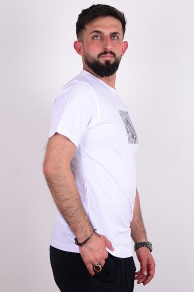 Cazador 24YCEEO04072 Beyaz Erkek Regular Fit Bisiklet Yaka Baskılı Normal Kesim Tşört