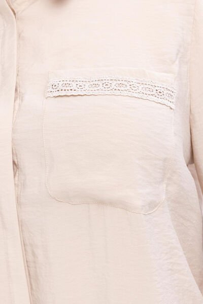 Allday S51318A9 Bej Kadın Şerit Dantel Detaylı Modal Gömlek Tunik