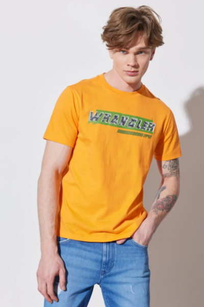Wrangler W231257700 Turuncu Wrangler Baskılı Bisiklet Yaka Erkek T-Shirt
