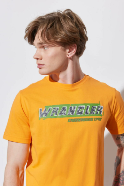 Wrangler W231257700 Turuncu Wrangler Baskılı Bisiklet Yaka Erkek T-Shirt