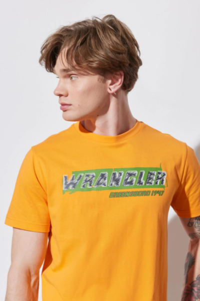 Wrangler W231257700 Turuncu Wrangler Baskılı Bisiklet Yaka Erkek T-Shirt