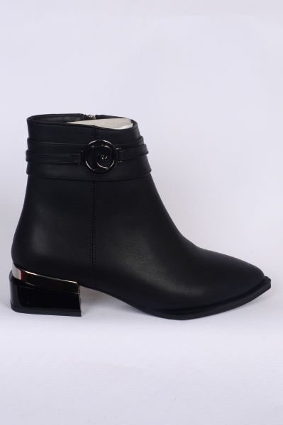 Pierre Cardin 54007 Hafif Topuklu Deri Yandan Fermuarlı Halhal Detaylı Siyah Kadın Bot