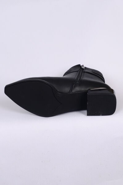 Pierre Cardin 54007 Hafif Topuklu Deri Yandan Fermuarlı Halhal Detaylı Siyah Kadın Bot