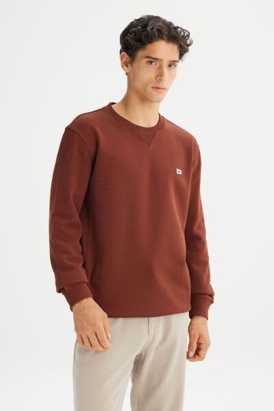 LEE L81IRY906 Kahverengi Erkek Bisiklet Yaka Regular Fit Sweatshirt