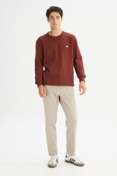 LEE L81IRY906 Kahverengi Erkek Bisiklet Yaka Regular Fit Sweatshirt