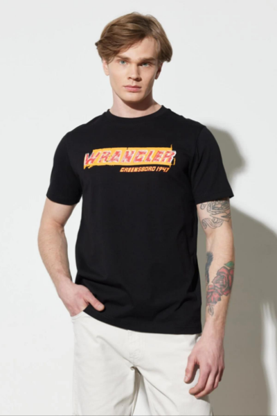 Wrangler W231257001 Siyah Wrangler Baskılı Bisiklet Yaka Erkek T-Shirt