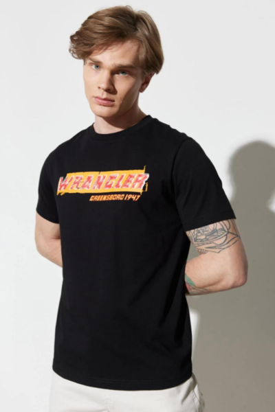 Wrangler W231257001 Siyah Wrangler Baskılı Bisiklet Yaka Erkek T-Shirt