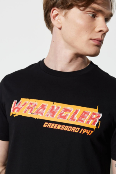 Wrangler W231257001 Siyah Wrangler Baskılı Bisiklet Yaka Erkek T-Shirt