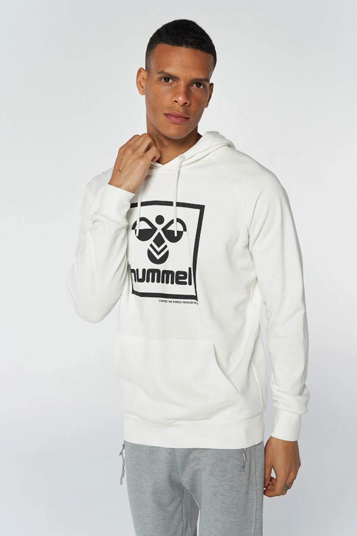 Hummel 921556-9003 Ekru Baskılı Kapüşonlu Erkek Sweat
