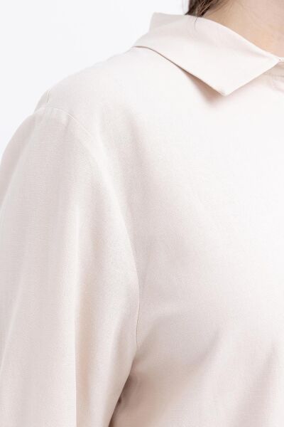 Allday S51323A9 Taş Kadın Manşei Yırtmaç Detaylı Keten Gömlek Tunik