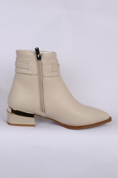 Pierre Cardin 54007 Hafif Topuklu Deri Yandan Fermuarlı Halhal Detaylı Krem Kadın Bot