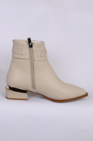 Pierre Cardin 54007 Hafif Topuklu Deri Yandan Fermuarlı Halhal Detaylı Krem Kadın Bot