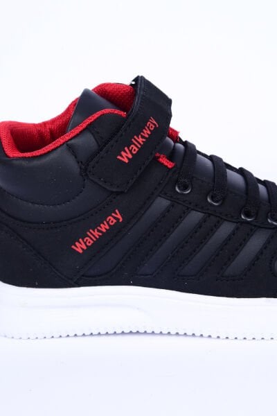 Walkway Mely 2334 Deri-Süet Boğazlı Rahat Taban Siyah-Kırmızı Günlük Erkek Çocuk Spor Ayakkabı