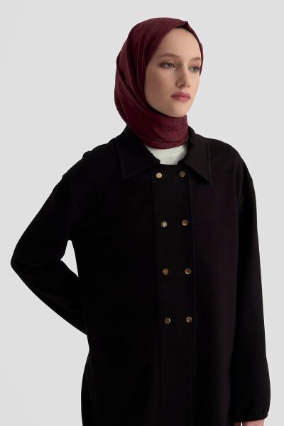Armine 25KT422 Siyah Kadın Etek Ucu Lastikli Çıtçıtlı Gömlek Yaka Tunik