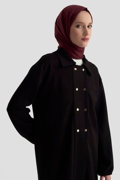 Armine 25KT422 Siyah Kadın Etek Ucu Lastikli Çıtçıtlı Gömlek Yaka Tunik
