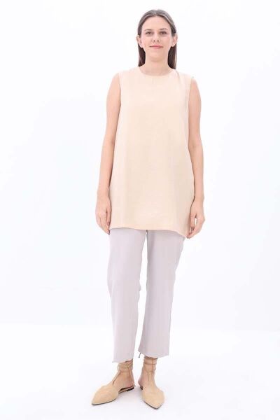 Allday BDX16021AL0 Bej Kadın Basic Sıfır Kollu İçlik Tunik