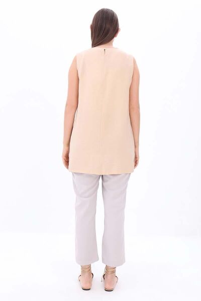 Allday BDX16021AL0 Bej Kadın Basic Sıfır Kollu İçlik Tunik