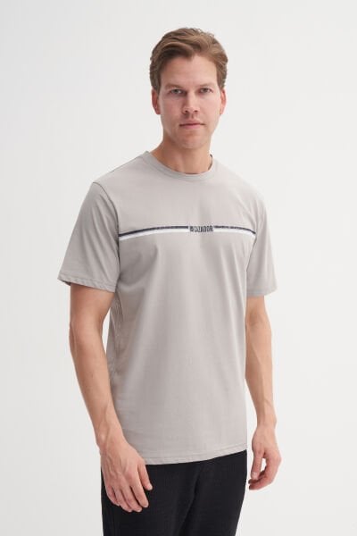 Cazador 25YCEED04135 Gri Erkek Regular Fit Önden Baskılı Bisiklet Yaka T-shirt