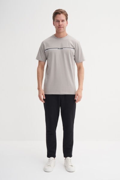 Cazador 25YCEED04135 Gri Erkek Regular Fit Önden Baskılı Bisiklet Yaka T-shirt