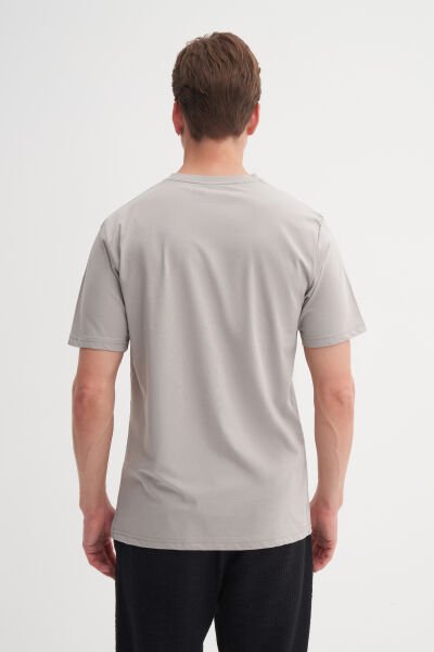 Cazador 25YCEED04135 Gri Erkek Regular Fit Önden Baskılı Bisiklet Yaka T-shirt