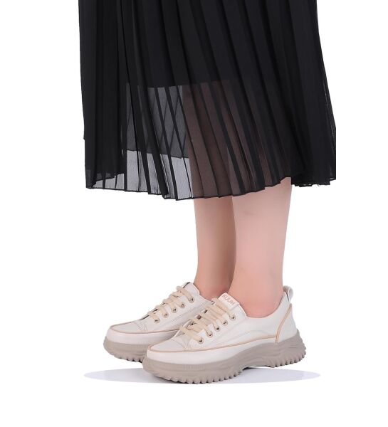 Kuum K108950 Bağcıklı Pamuk İç Tabanlı Bej Kadın Kışlık Ayakkabı