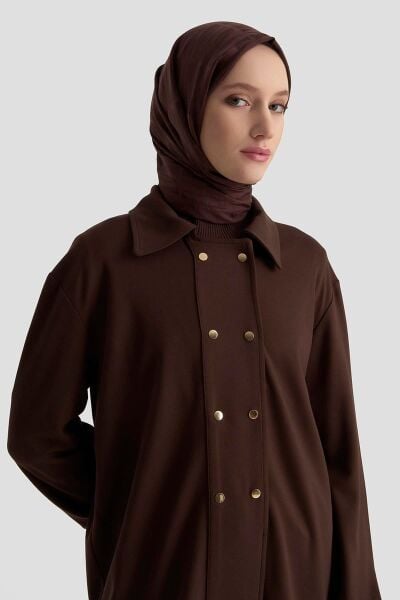 Armine 25KT422 Kahverengi Kadın Etek Ucu Lastikli Çıtçıtlı Gömlek Yaka Tunik