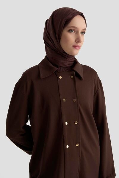 Armine 25KT422 Kahverengi Kadın Etek Ucu Lastikli Çıtçıtlı Gömlek Yaka Tunik