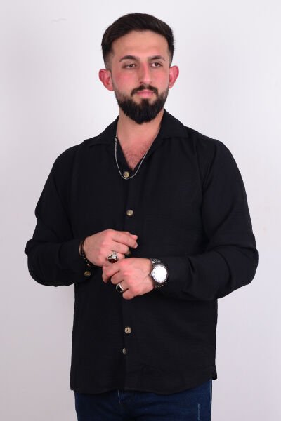Cazador 24YCEED02001 Siyah Erkek Regular Fit Uzun Kol Normal Kesim Normal Yaka Gömlek