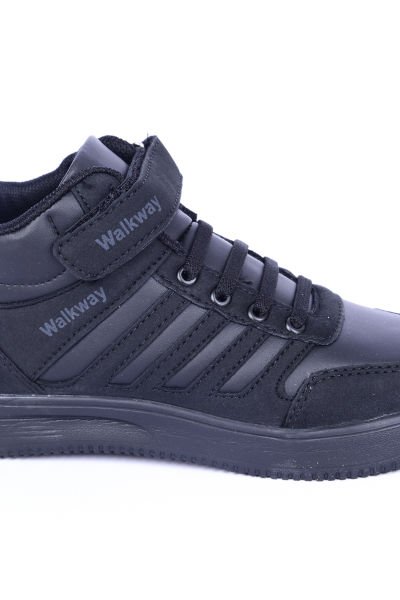 Walkway Mely 2334 Deri-Süet Boğazlı Rahat Taban Siyah Günlük Unisex Çocuk Spor Ayakkabı