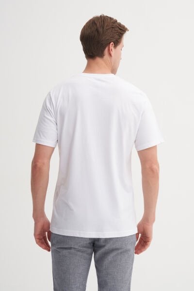 Cazador 25YCEED04135 Beyaz Erkek Regular Fit Önden Baskılı Bisiklet Yaka T-shirt