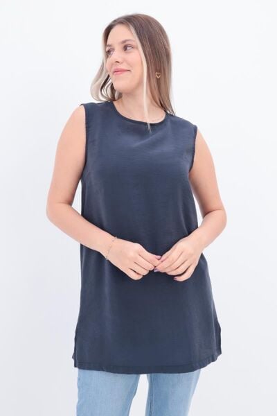 Allday BDX16021AL0 İndigo Kadın Basic Sıfır Kollu İçlik Tunik