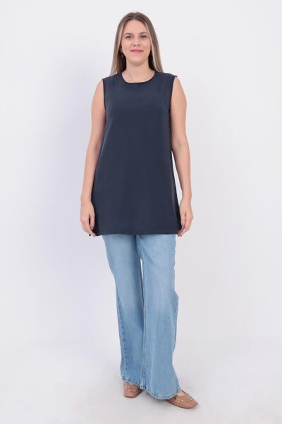 Allday BDX16021AL0 İndigo Kadın Basic Sıfır Kollu İçlik Tunik