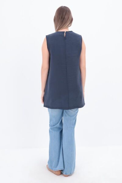 Allday BDX16021AL0 İndigo Kadın Basic Sıfır Kollu İçlik Tunik