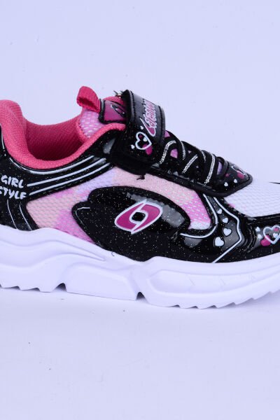 Lafonten 732 P Fileli Deri Detaylı Rahat Taban Esnek Hafif Siyah-Pembe Günlük Kız Çocuk Ayakkabı