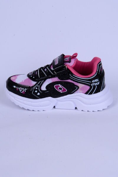 Lafonten 732 P Fileli Deri Detaylı Rahat Taban Esnek Hafif Siyah-Pembe Günlük Kız Çocuk Ayakkabı