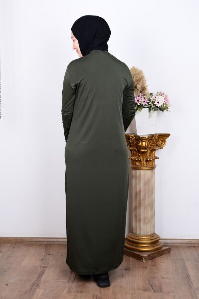 Ferace 8960 Haki Kadın Sandy Rahat Kesim Önü Ve Kolları Taşlı Elbise