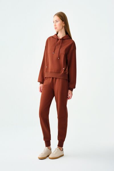 Loft 2038207 Kahverengi Kadın Kanguru Cepli Kapüşonlu İp Detaylı Sweat