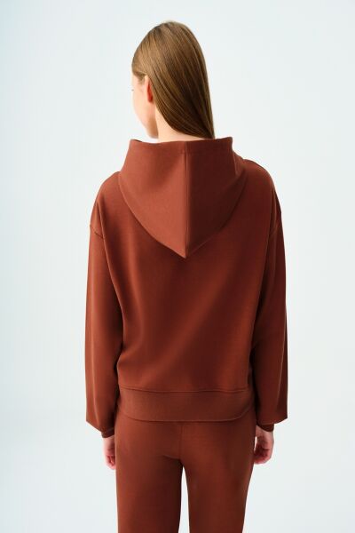 Loft 2038207 Kahverengi Kadın Kanguru Cepli Kapüşonlu İp Detaylı Sweat