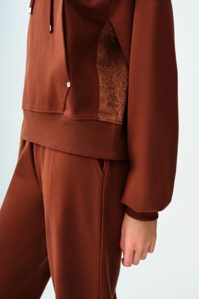 Loft 2038207 Kahverengi Kadın Kanguru Cepli Kapüşonlu İp Detaylı Sweat