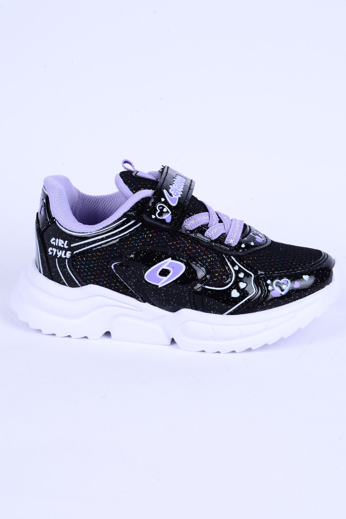 Lafonten 732 P Fileli Deri Detaylı Rahat Taban Esnek Hafif  Siyah-Mor Günlük Kız Çocuk Ayakkabı