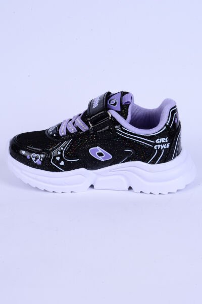 Lafonten 732 P Fileli Deri Detaylı Rahat Taban Esnek Hafif  Siyah-Mor Günlük Kız Çocuk Ayakkabı