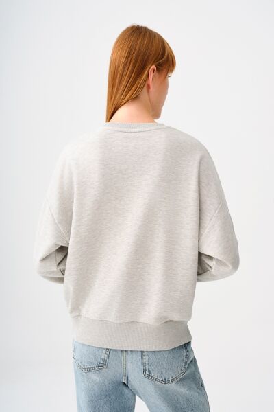 Loft 2038201 Gri Kadın Bisiklet Yaka LOVEY Baskılı 2 İplik Sweat