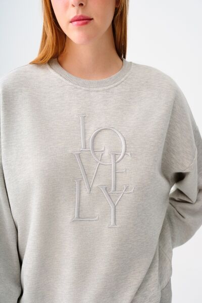 Loft 2038201 Gri Kadın Bisiklet Yaka LOVEY Baskılı 2 İplik Sweat