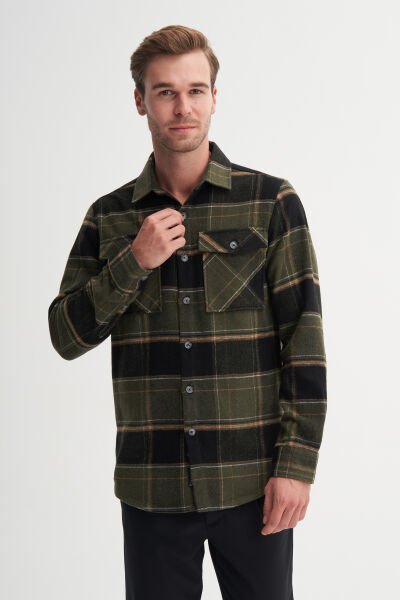 Cazador 20110 Haki Erkek Çift Cep Düğmeli Oduncu Gömlek