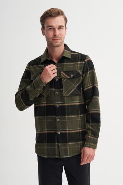 Cazador 20110 Haki Erkek Çift Cep Düğmeli Oduncu Gömlek