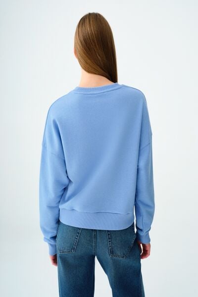 Loft 2035722 Mavi Kadın Yazı Baskılı Bisiklet Yaka İki İplik Sweat