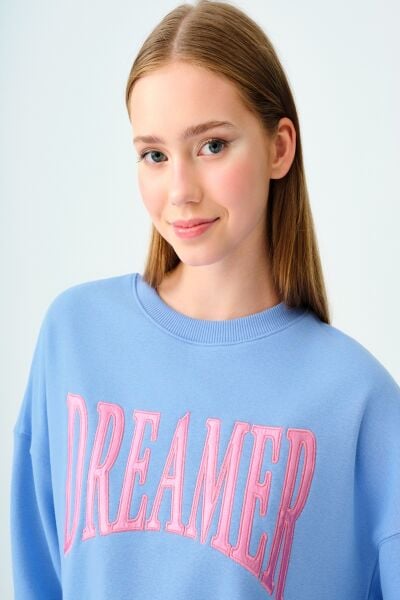 Loft 2035722 Mavi Kadın Yazı Baskılı Bisiklet Yaka İki İplik Sweat