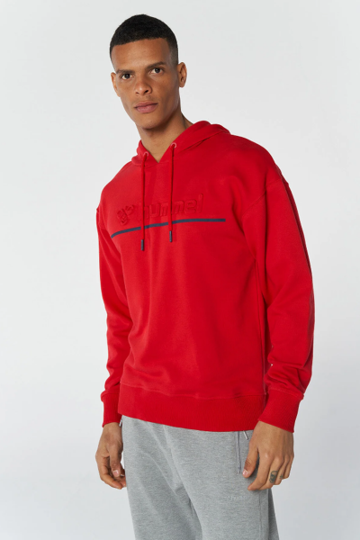 Hummel 921645-3658 Kırmızı Önü Hummel Baskılı Kapüşonlu Erkek Sweat